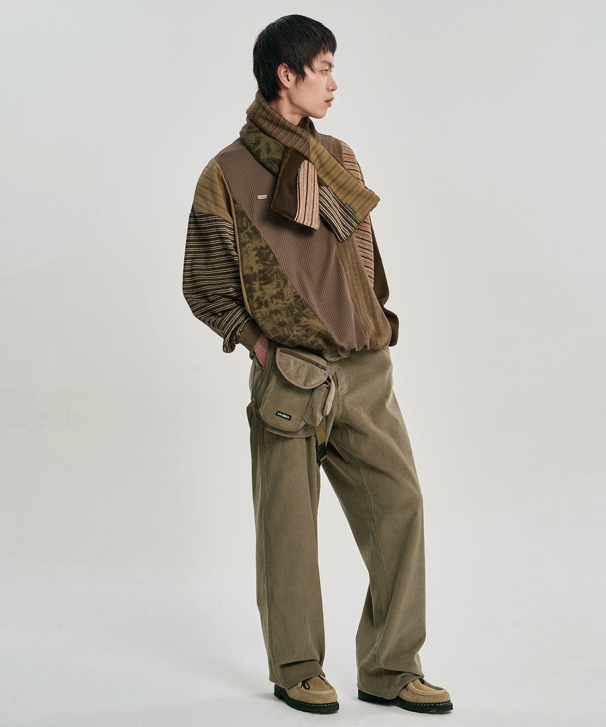 아조바이아조(AJOBYAJO) Mixed Fabric Muffler [BROWN]