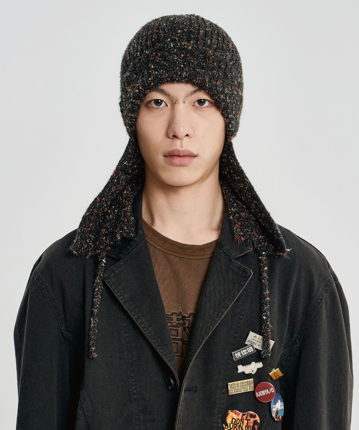 아조바이아조(AJOBYAJO) Speckled Knit Trooper Hat [BLACK]