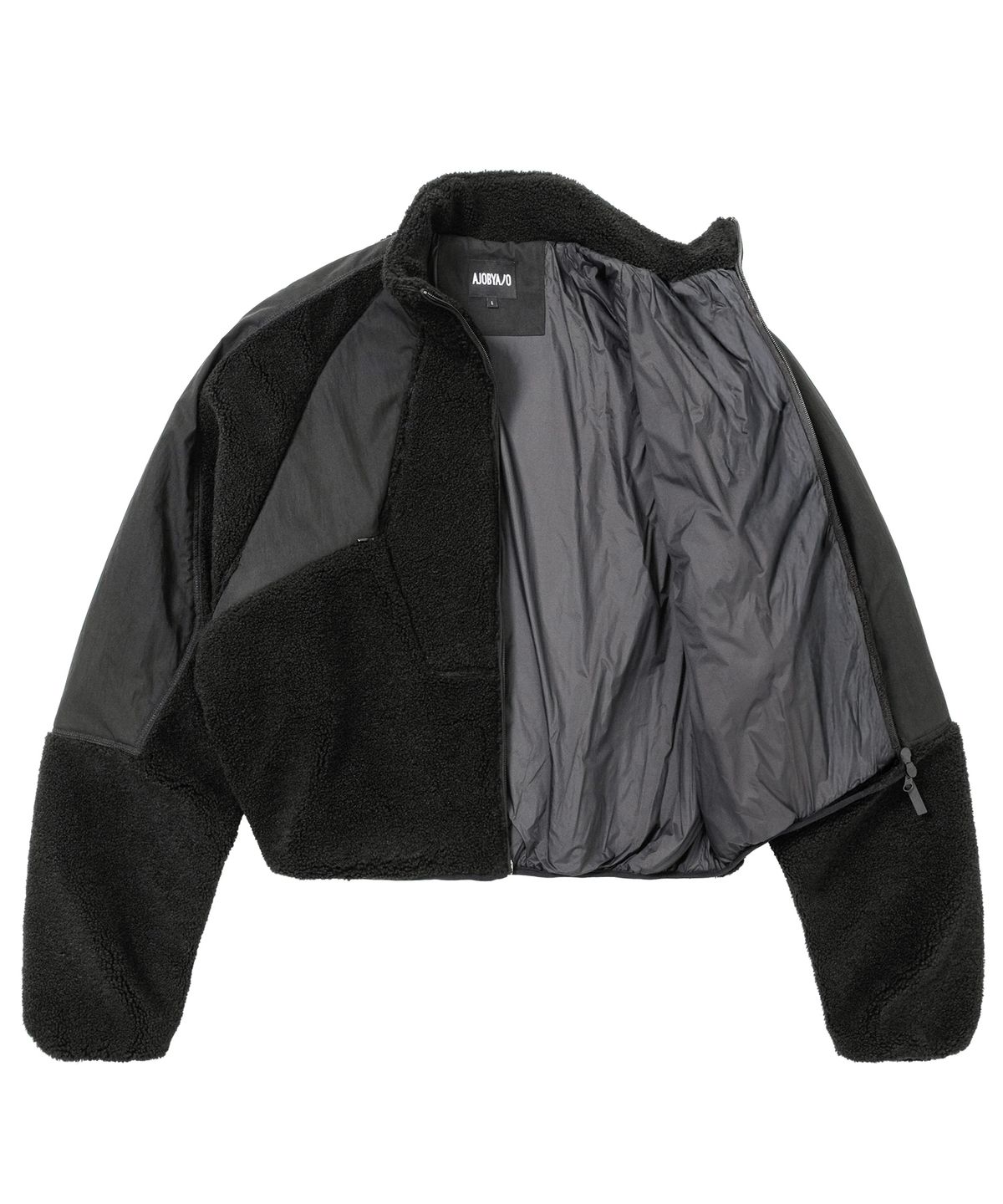 아조바이아조(AJOBYAJO) Raglan Fleece Nylon Panel Jacket [BLACK]