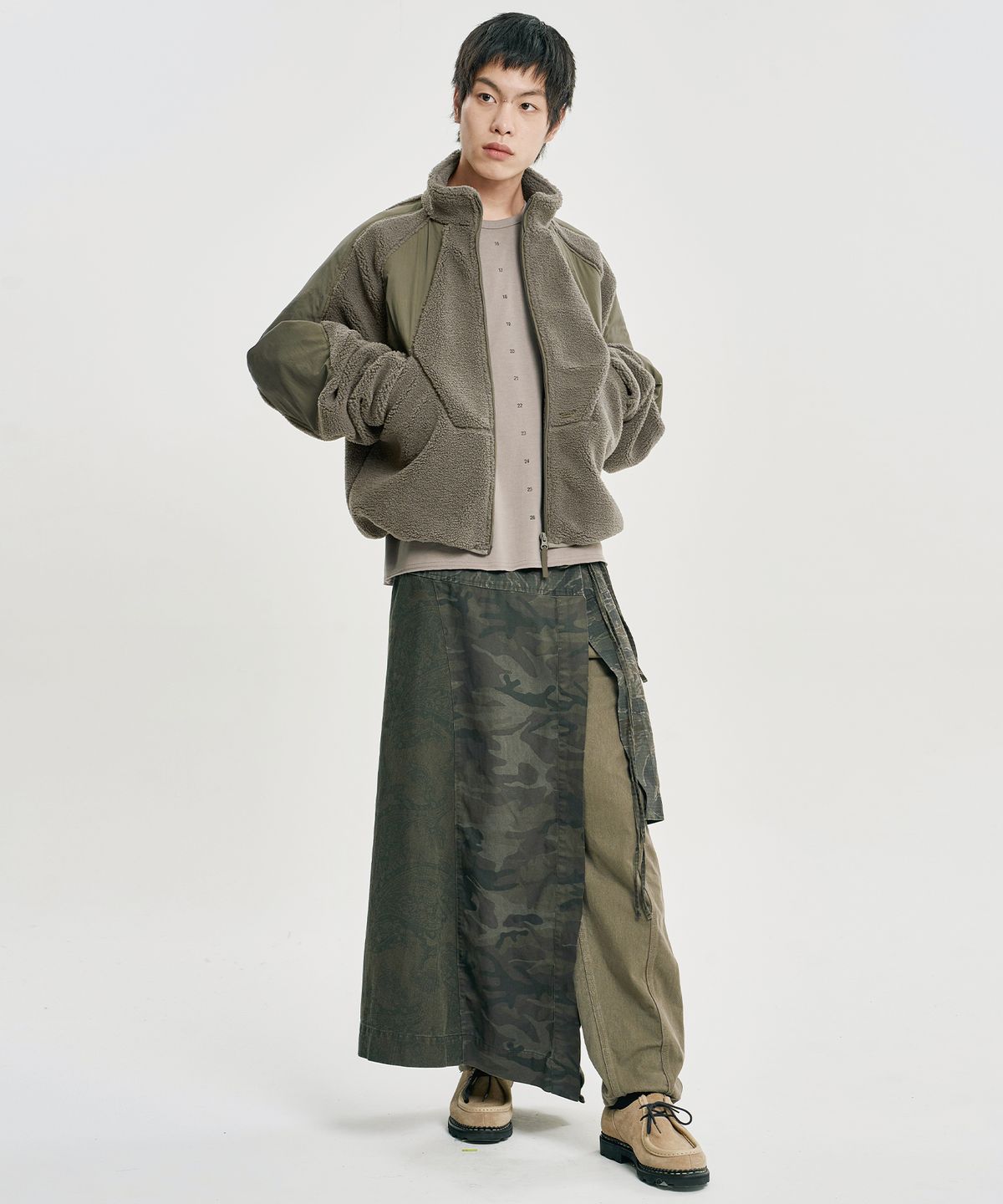 아조바이아조(AJOBYAJO) Raglan Fleece Nylon Panel Jacket [MOCHA]