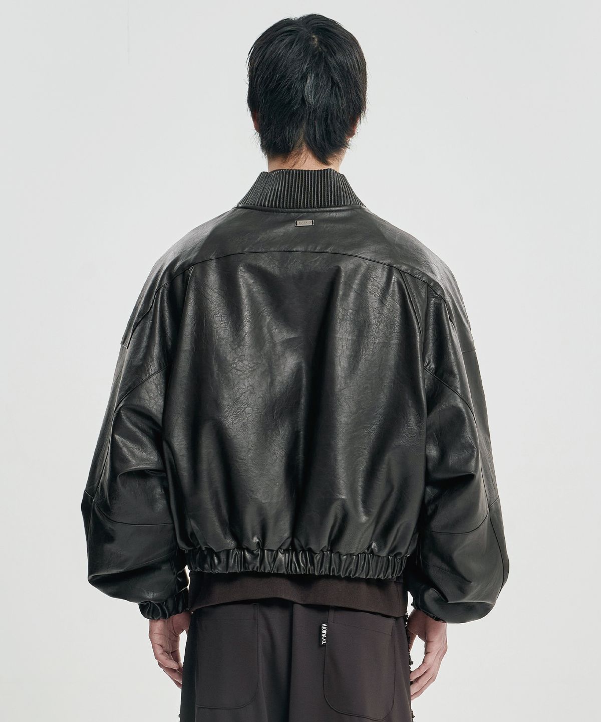 아조바이아조(AJOBYAJO) Faux Leather Ribbed Collar Blouson [DARK BROWN]