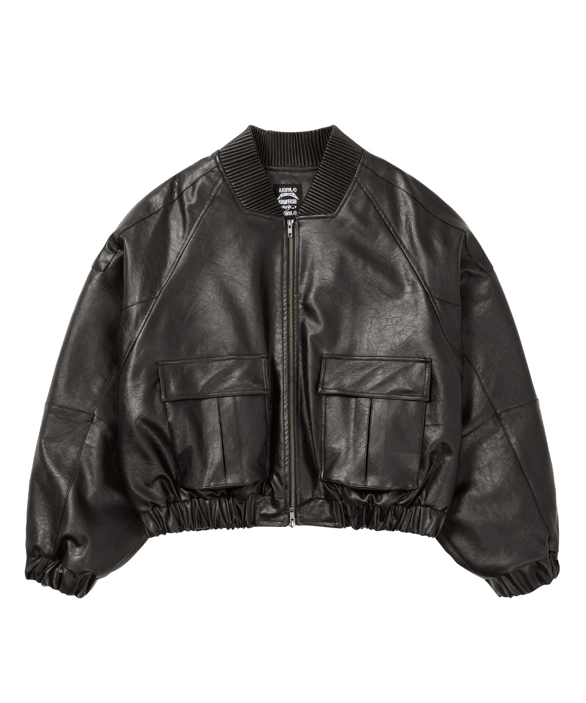 아조바이아조(AJOBYAJO) Faux Leather Ribbed Collar Blouson [DARK BROWN]