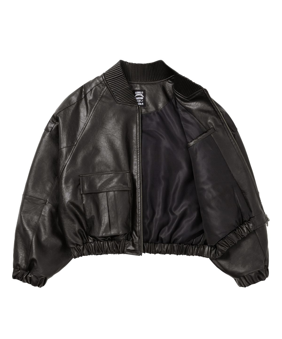 아조바이아조(AJOBYAJO) Faux Leather Ribbed Collar Blouson [DARK BROWN]