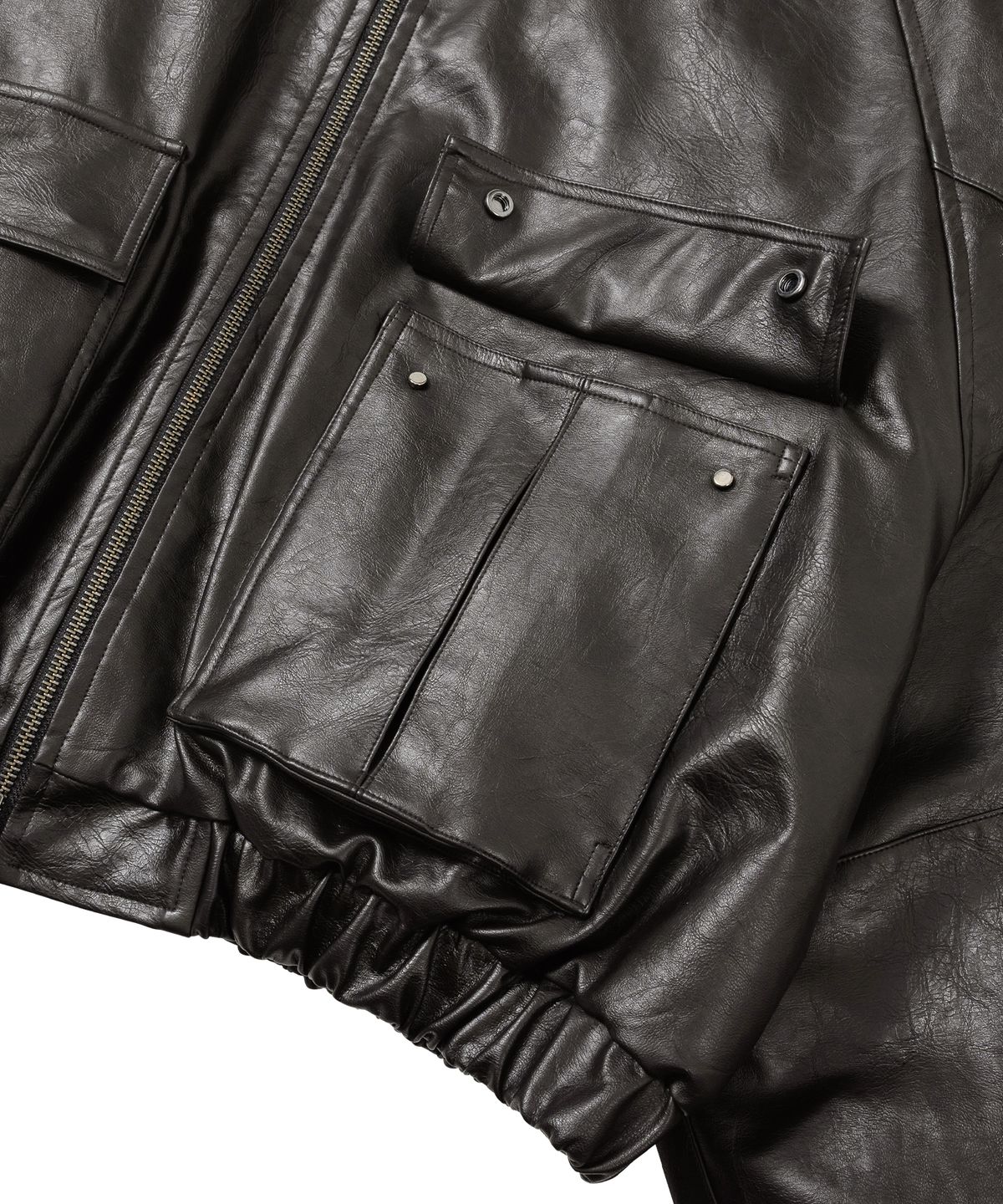 아조바이아조(AJOBYAJO) Faux Leather Ribbed Collar Blouson [DARK BROWN]