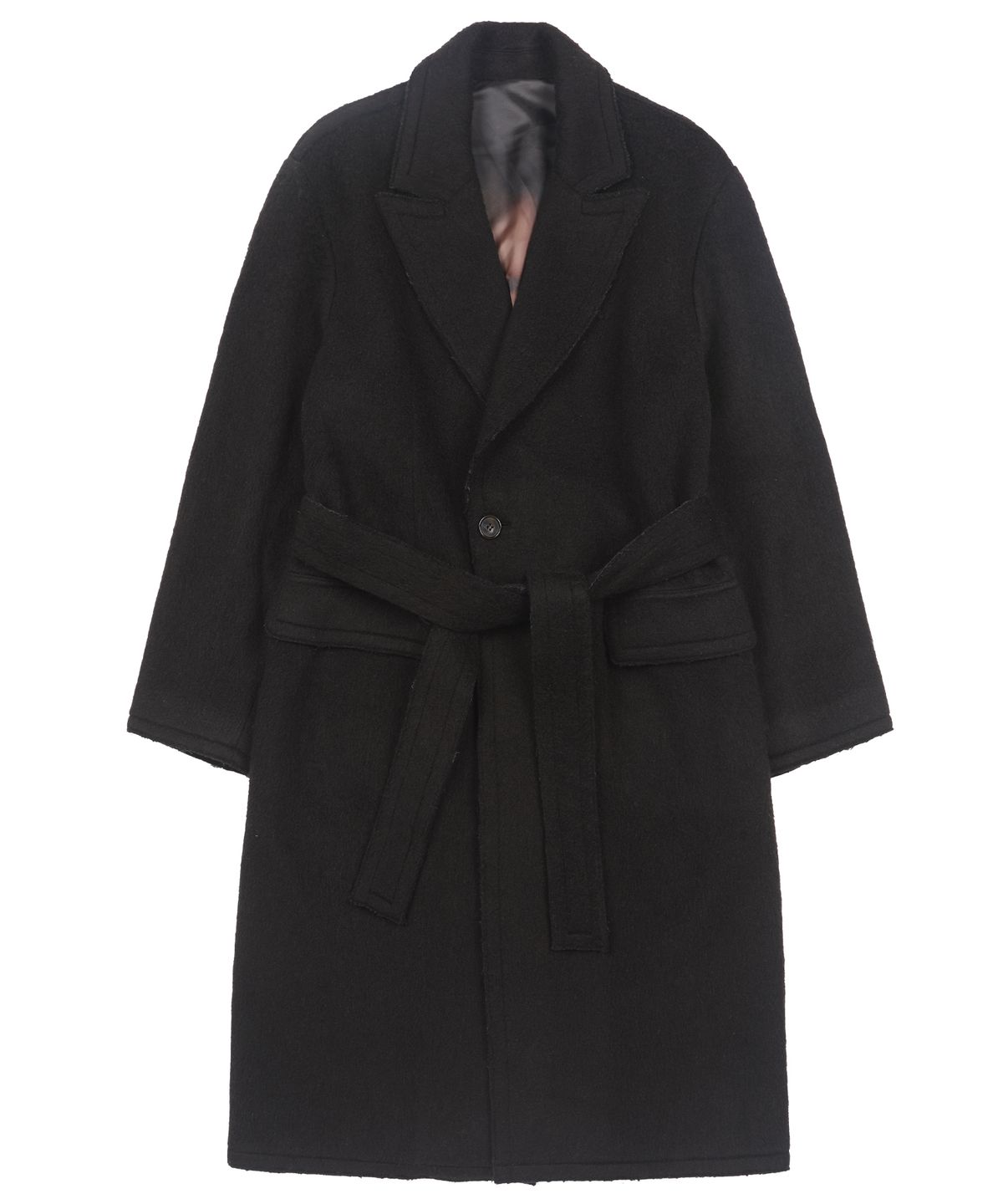 아조바이아조(AJOBYAJO) Raw Edge Peaked Collar Robe Coat [DARK BROWN]