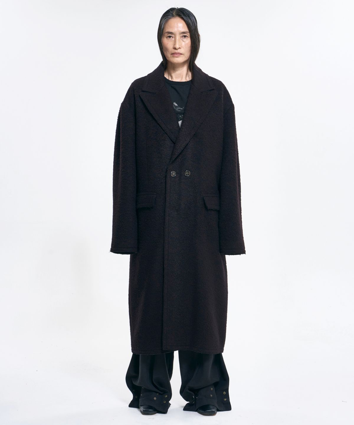 아조바이아조(AJOBYAJO) Raw Edge Peaked Collar Robe Coat [DARK BROWN]