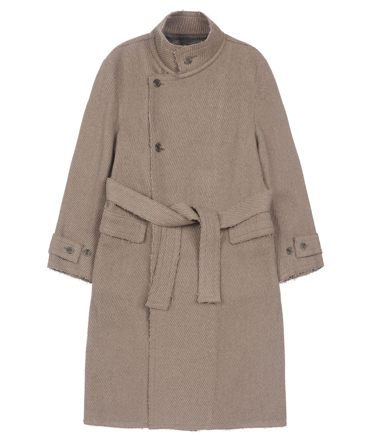 아조바이아조(AJOBYAJO) Raw Edge Single Collar Wrap Coat [BEIGE]