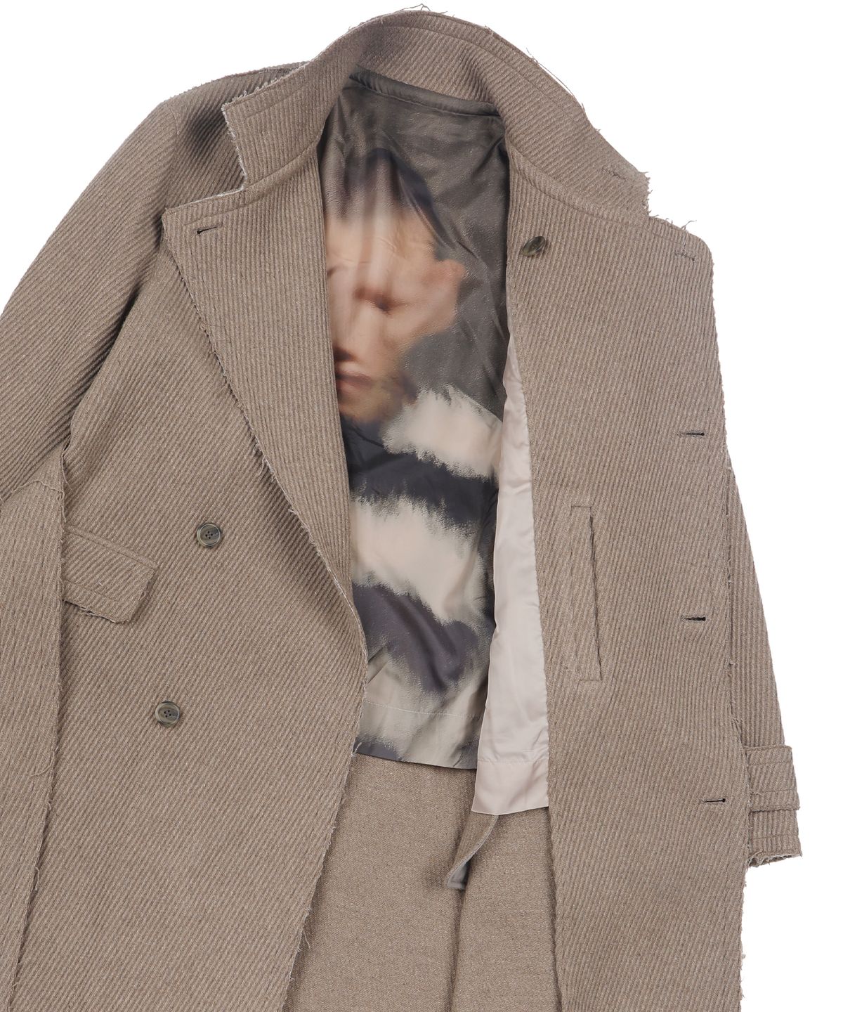 아조바이아조(AJOBYAJO) Raw Edge Single Collar Wrap Coat [BEIGE]