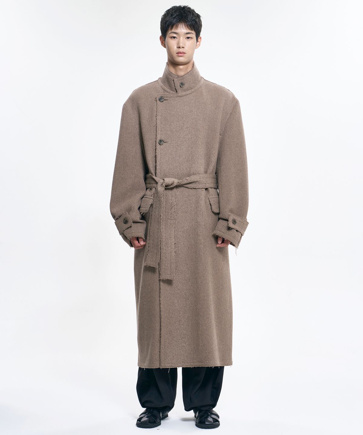 아조바이아조(AJOBYAJO) Raw Edge Single Collar Wrap Coat [BEIGE]