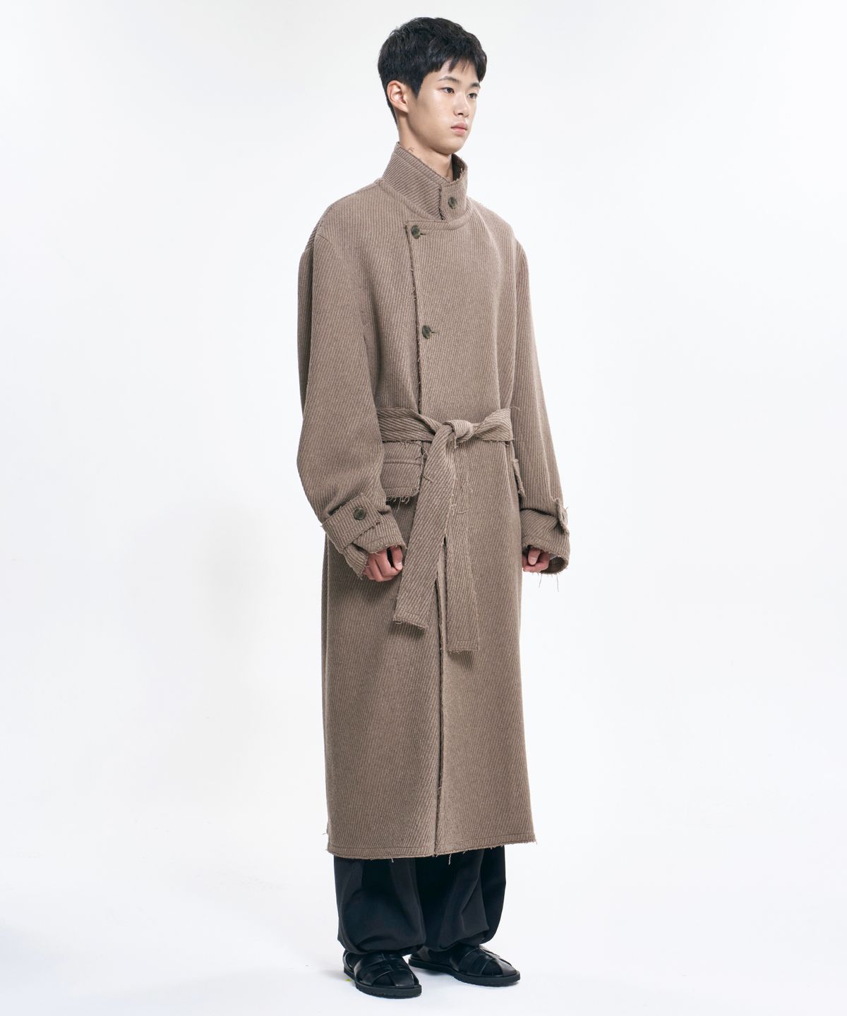 아조바이아조(AJOBYAJO) Raw Edge Single Collar Wrap Coat [BEIGE]