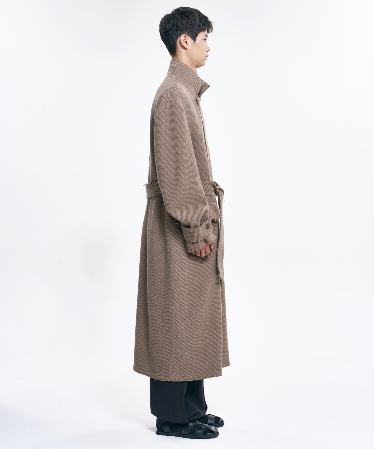 아조바이아조(AJOBYAJO) Raw Edge Single Collar Wrap Coat [BEIGE]