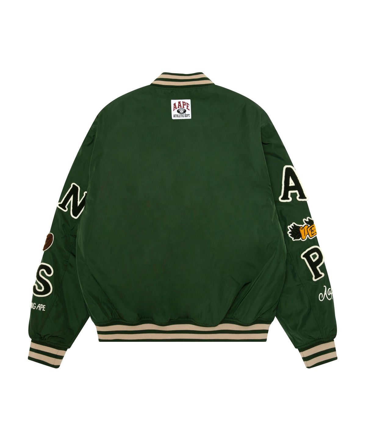 에이프(AAPE) 문페이스 콜라쥬 뱃지 베이스볼 재킷 / AAPJKM7742XXPGRD