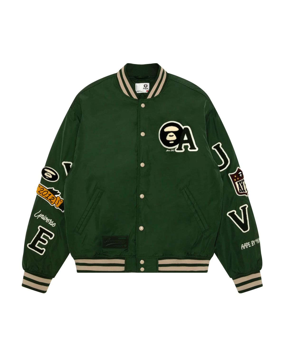 에이프(AAPE) 문페이스 콜라쥬 뱃지 베이스볼 재킷 / AAPJKM7742XXPGRD