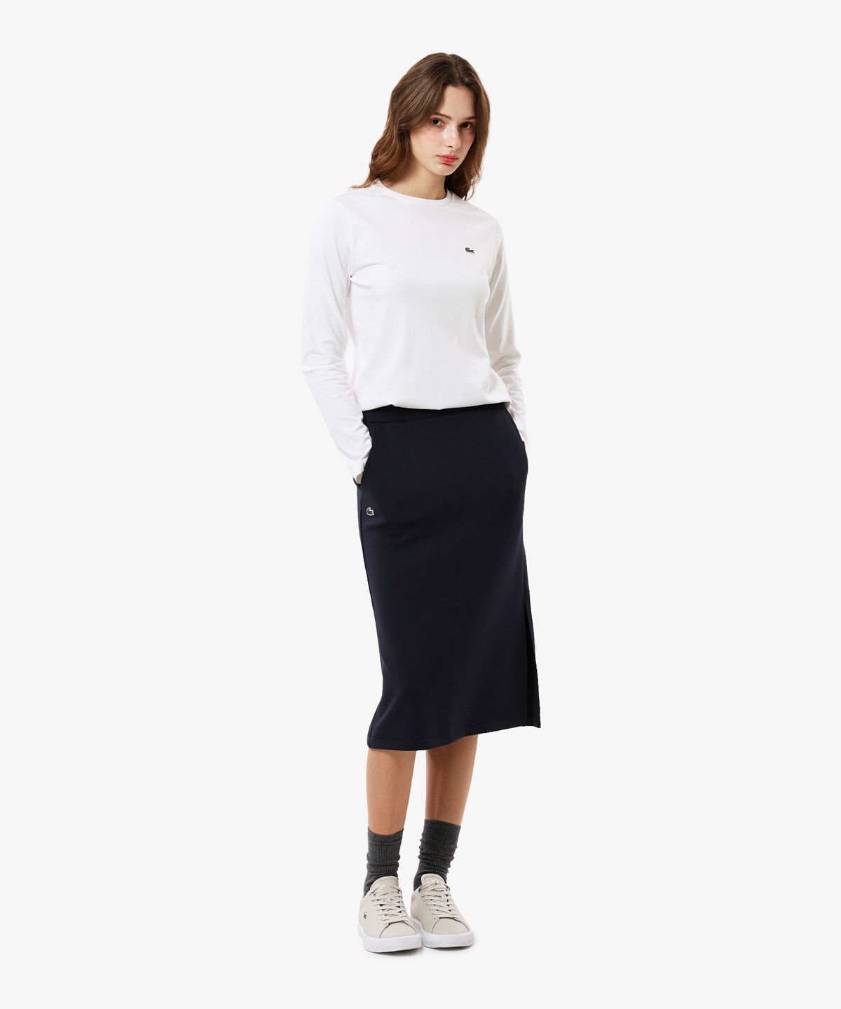라코스테(LACOSTE) 여성 베이직 레귤러핏 긴팔 티셔츠 TF045E-56N 001