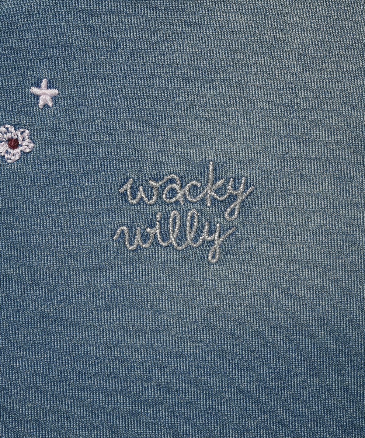 와키윌리(WACKY WILLY) 우먼스 데님워싱 자수 후드집업 블루