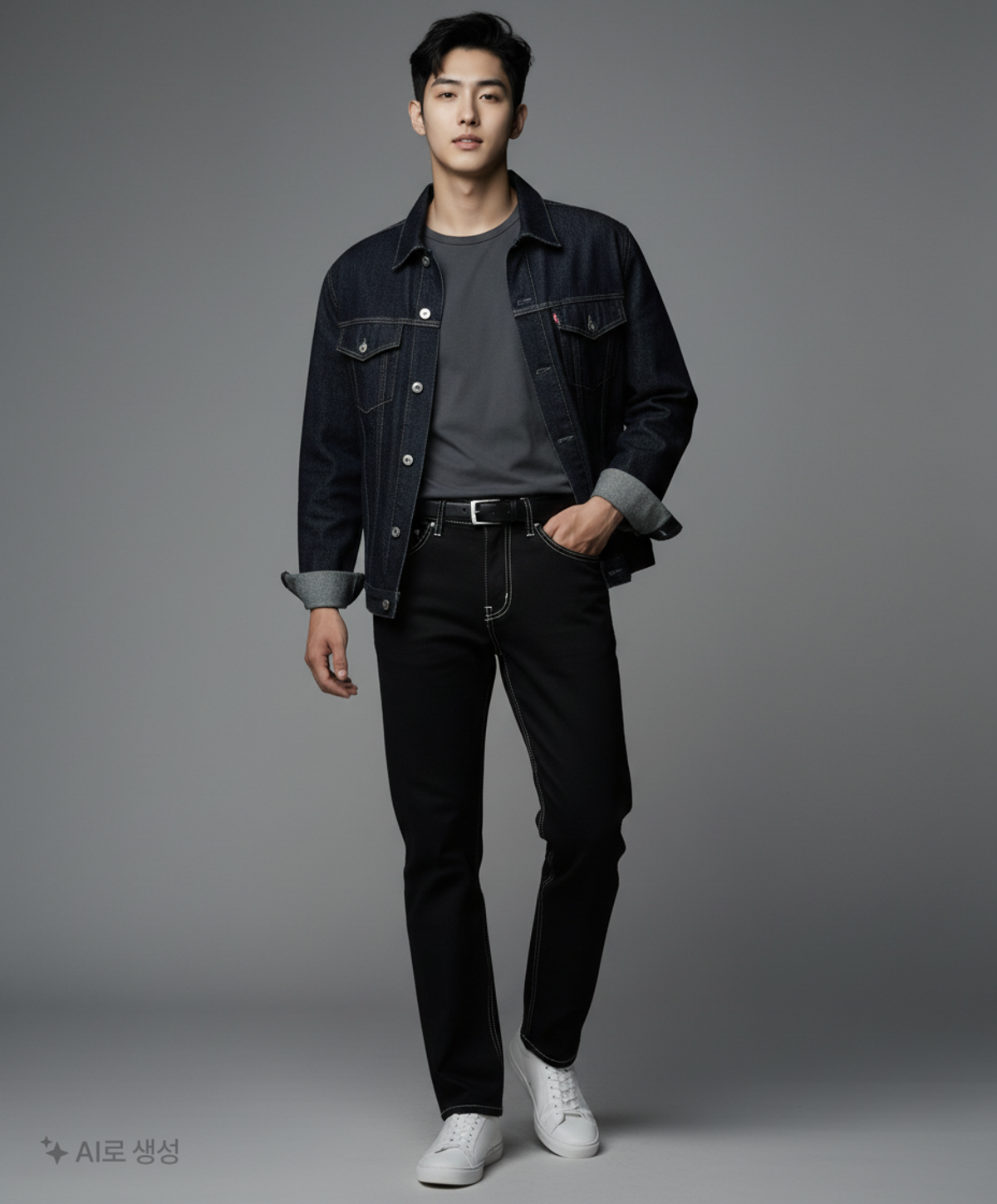 가먼트레이블(GARMENT LABLE) Denim Roll-up Pants - Stitch Black S