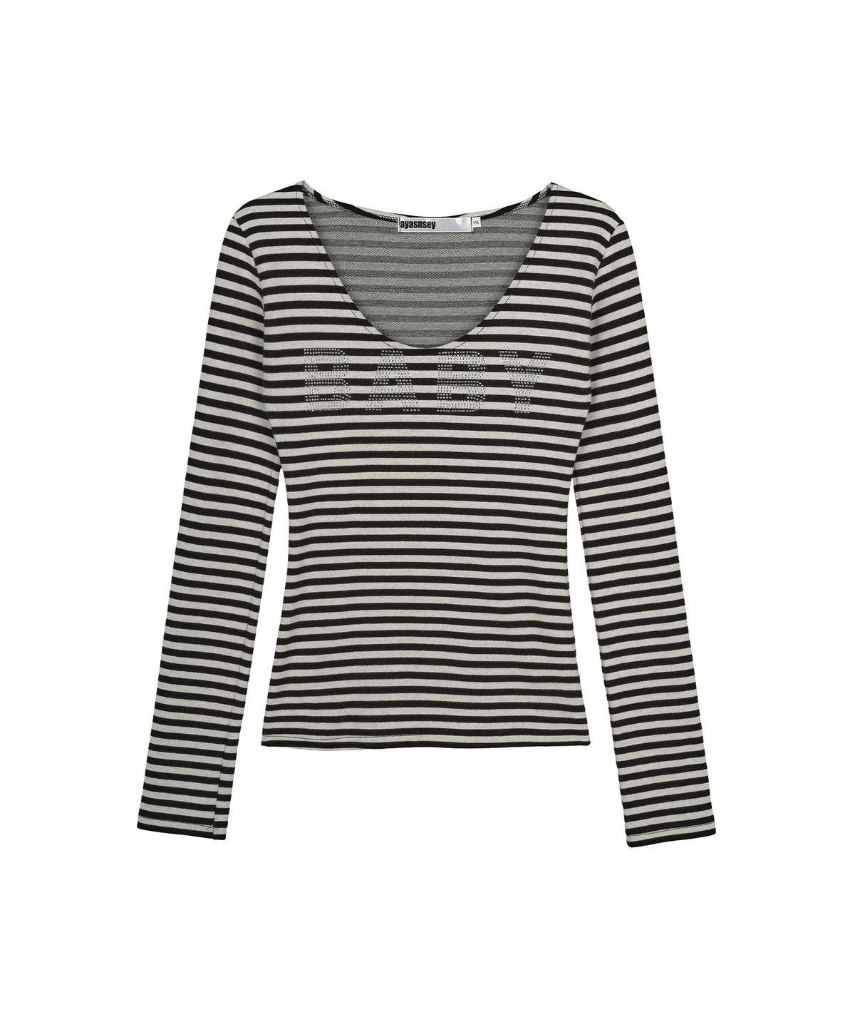 아야즈앤세이(AYASNSEY) JUBE STRIPE V-NECK SLIM TOP (BLACK)