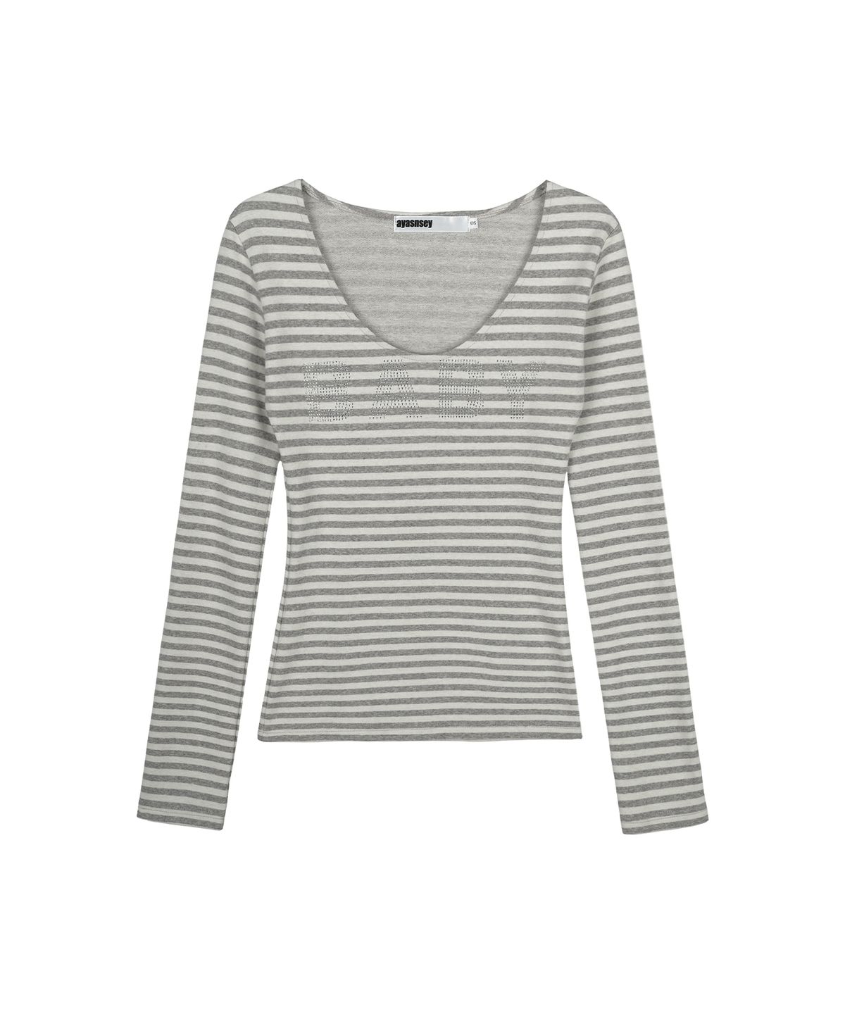 아야즈앤세이(AYASNSEY) JUBE STRIPE V-NECK SLIM TOP (GRAY)