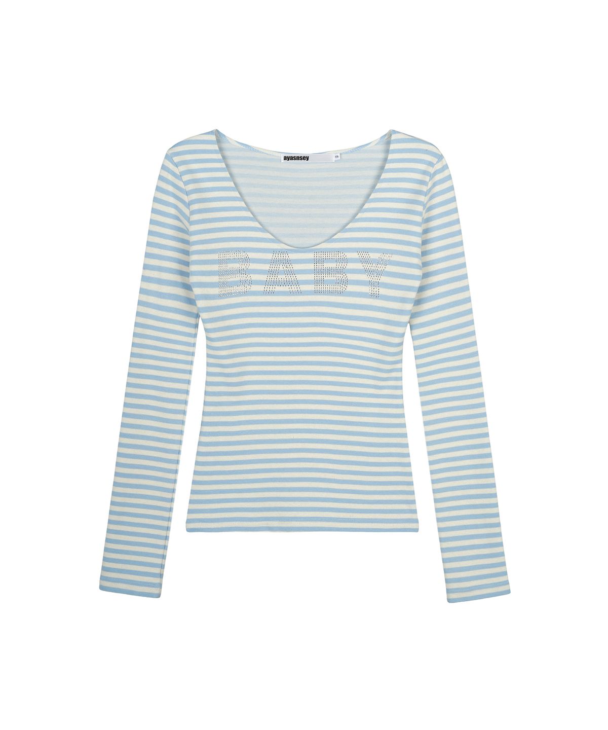 아야즈앤세이(AYASNSEY) JUBE STRIPE V-NECK SLIM TOP (SKY)