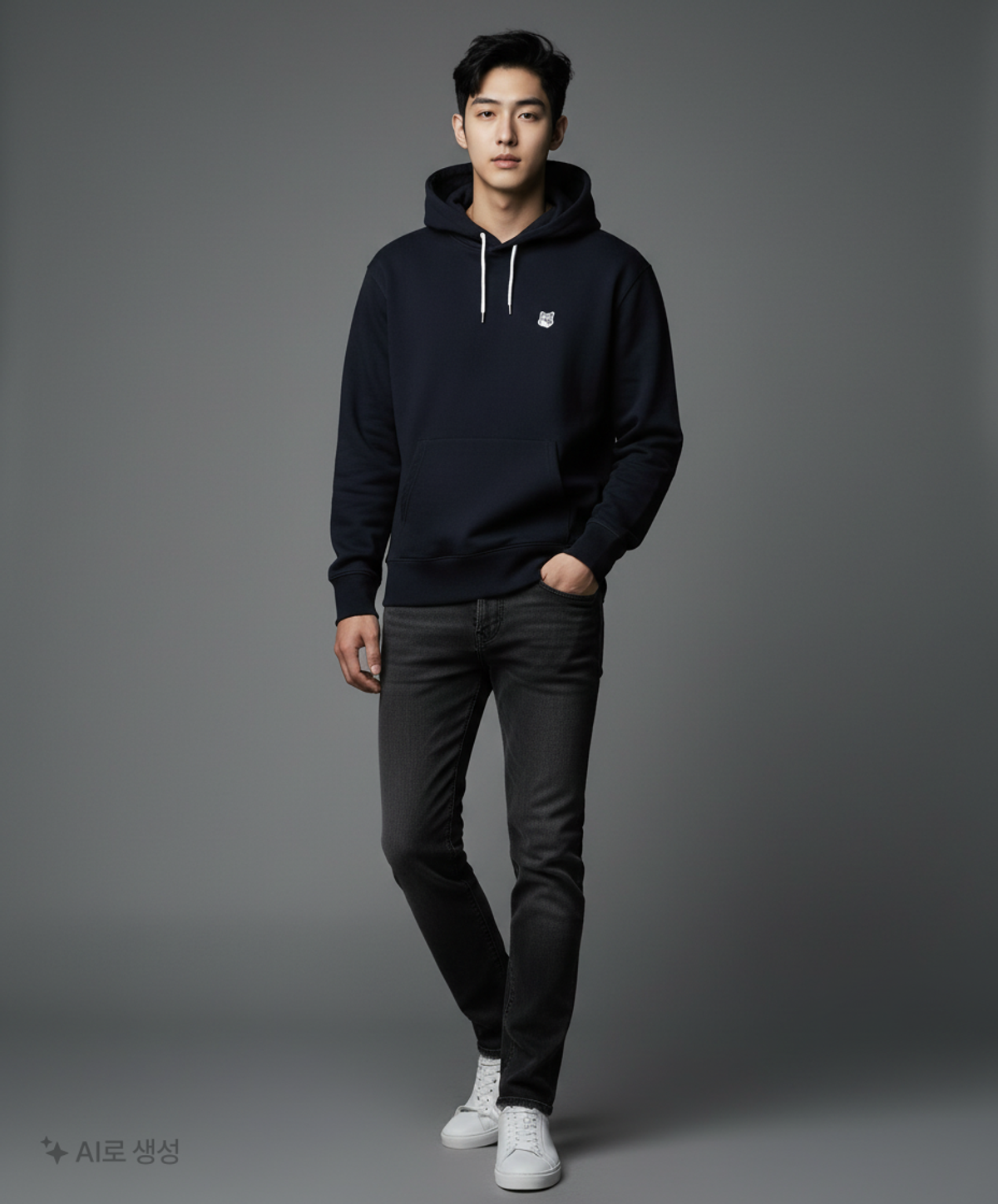 메종 키츠네(MAISON KITSUNE) 그레이 폭스헤드 후드 티셔츠 GU00335KM0002 P199 BLACK L