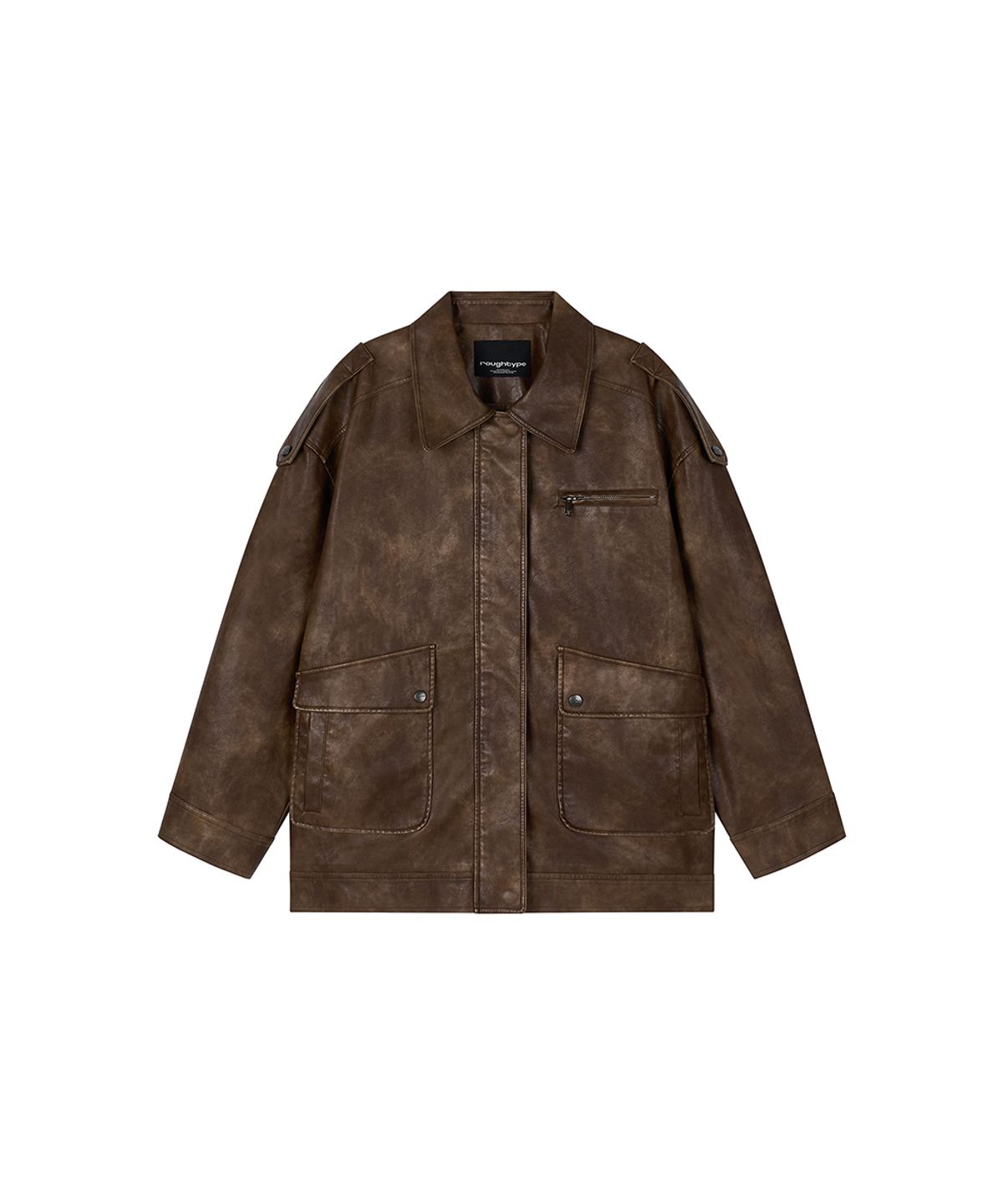 로타입(ROUGHTYPE) Embossed Washed Leather Jacket - Brown
