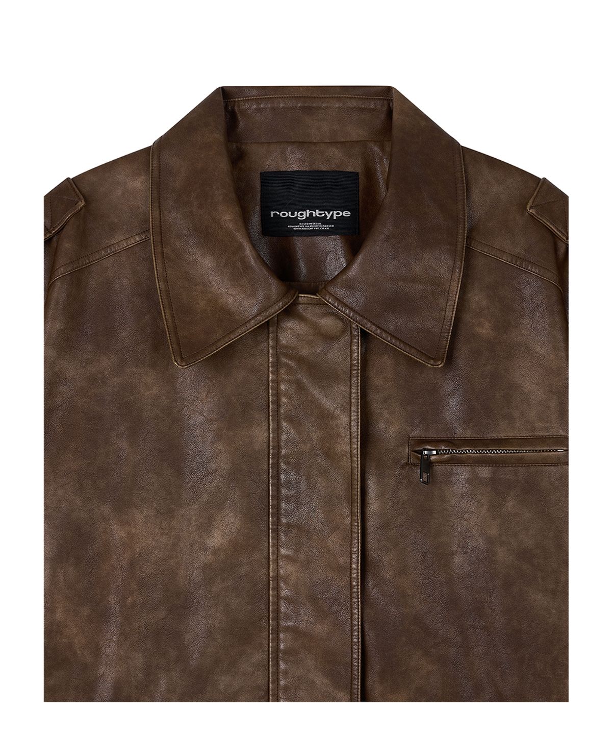 로타입(ROUGHTYPE) Embossed Washed Leather Jacket - Brown