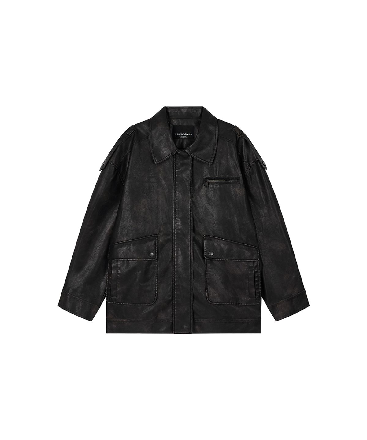 로타입(ROUGHTYPE) Embossed Washed Leather Jacket - Black