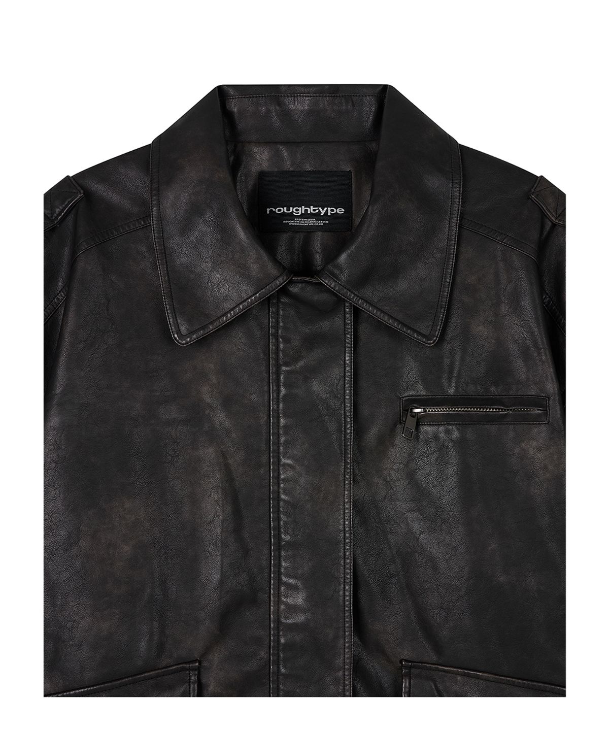 로타입(ROUGHTYPE) Embossed Washed Leather Jacket - Black