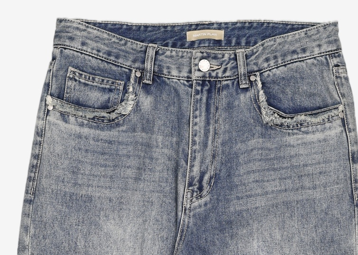마틴플랜(MARTIN PLAN) Cut Out Straight Jeans - BLUE AS/105