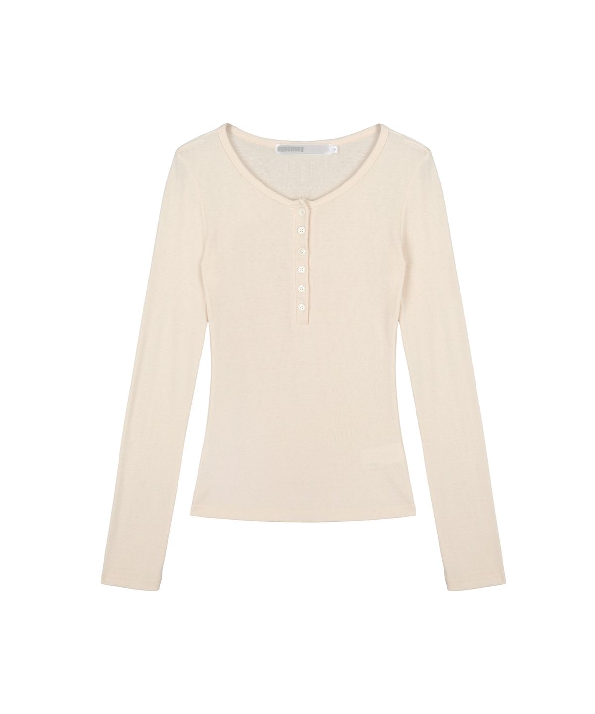 아야즈앤세이(AYASNSEY) MIO HENLEY NECK SLIM TOP (PEACH)
