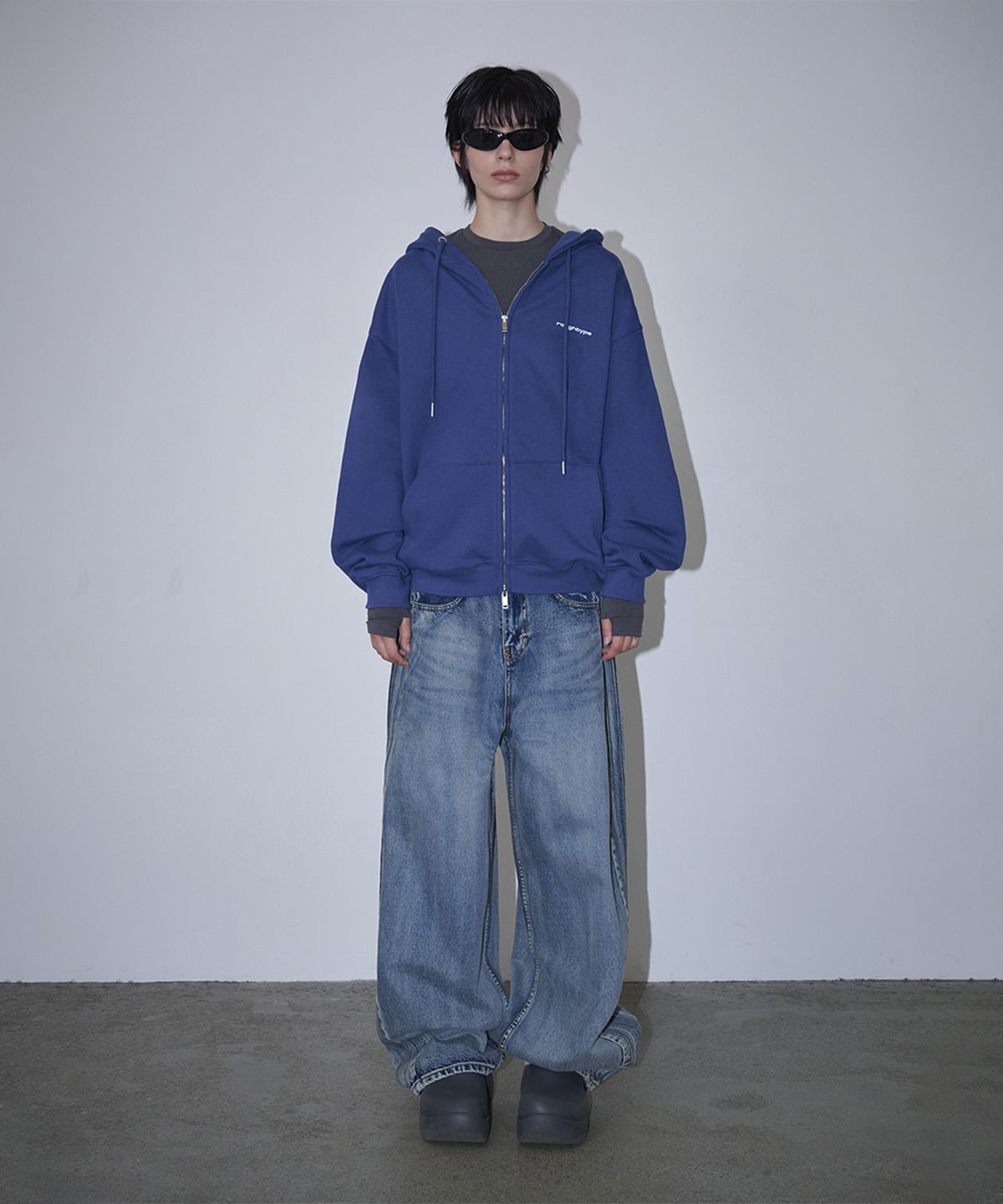 로타입(ROUGHTYPE) roughtype Signature Over Fit Hood Zip-up - Blue