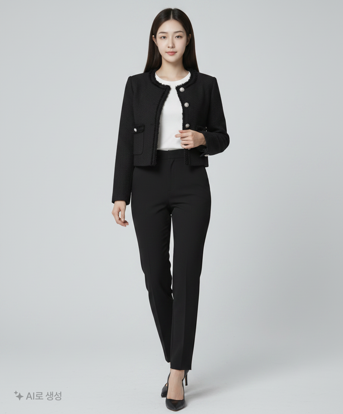 미쏘(MIXXO) 라운드넥 수술 트위드 자켓_MIWJKE301G M