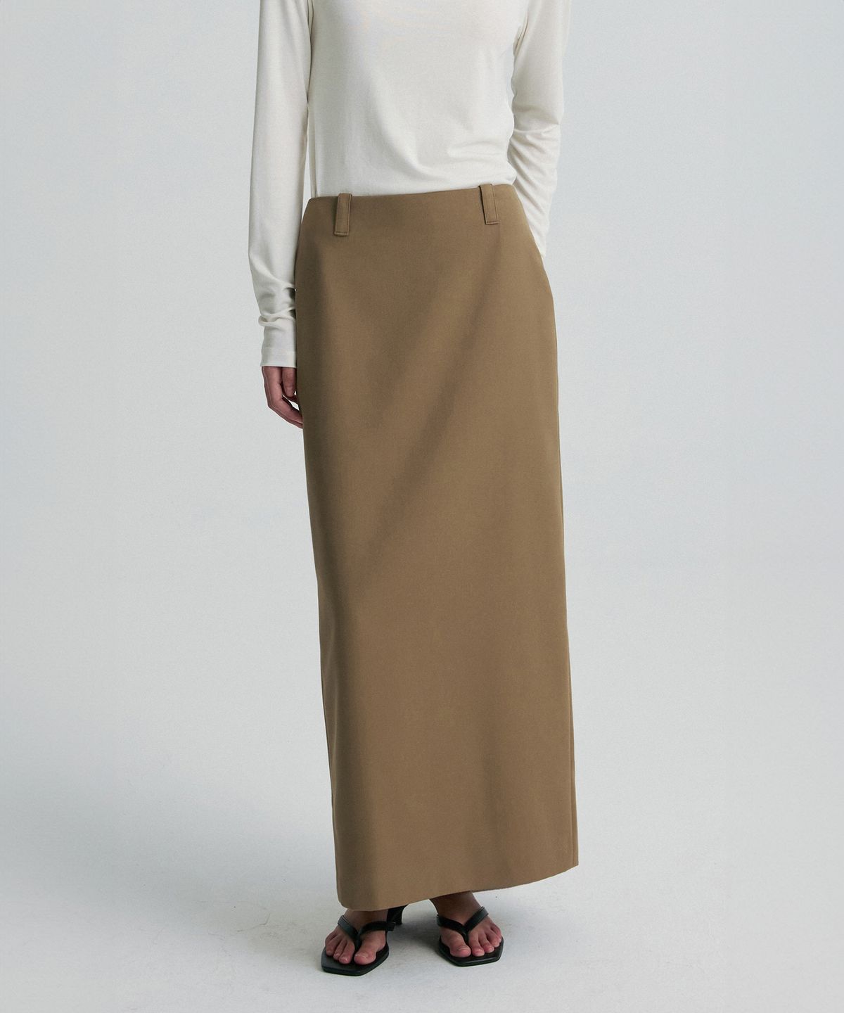 리이(RE RHEE) WOOL BLEND TAILORED STRAIGHT SKIRT TAUPE
