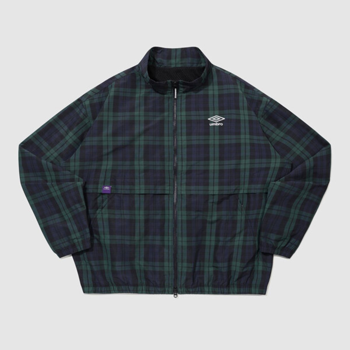 엄브로(UMBRO) 클래식 스탠넥 웜업 바람막이 자켓 그린 패턴 UR321CJK93