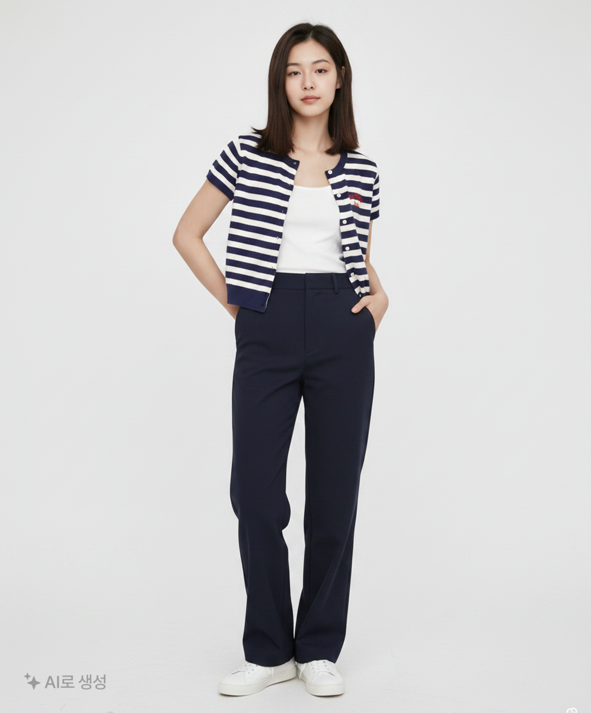 세터(SATUR) (W) 본 보야지 스트라이프 하프 니트 가디건 네이비 WS