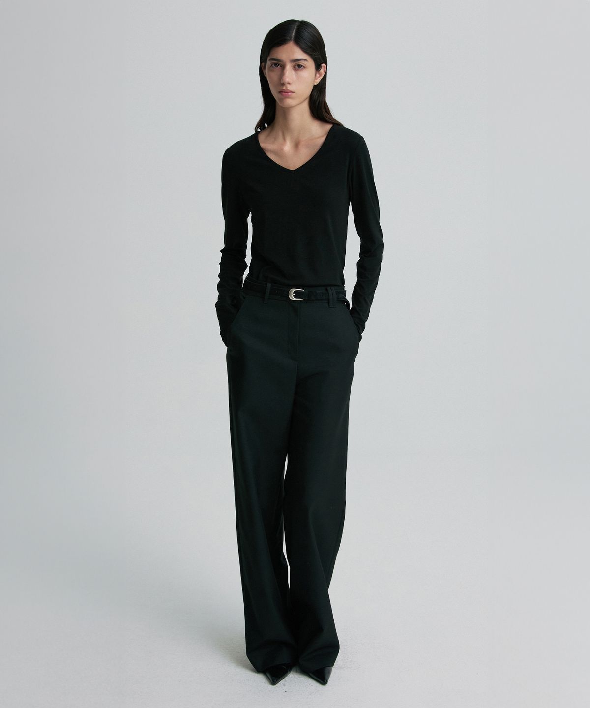 리이(RE RHEE) WOOL BLEND TAILORED TROUSERS BLACK