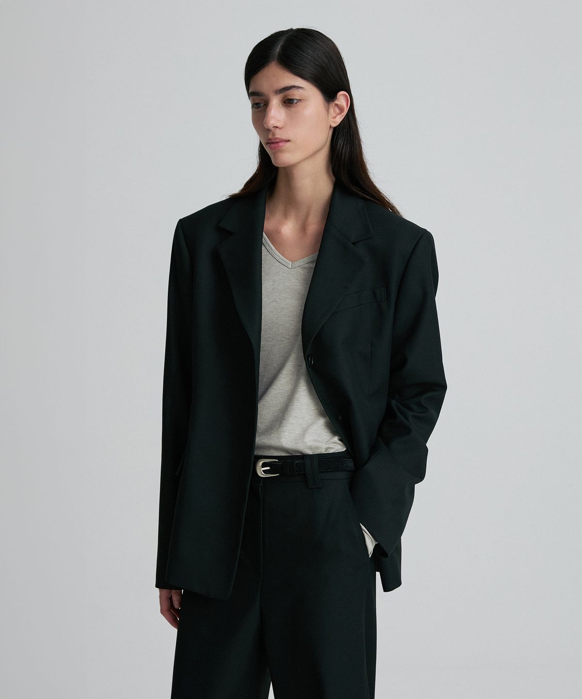 리이(RE RHEE) WOOL BLEND OVERSIZED BLAZER BLACK