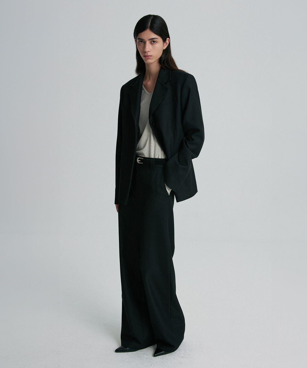 리이(RE RHEE) WOOL BLEND OVERSIZED BLAZER BLACK