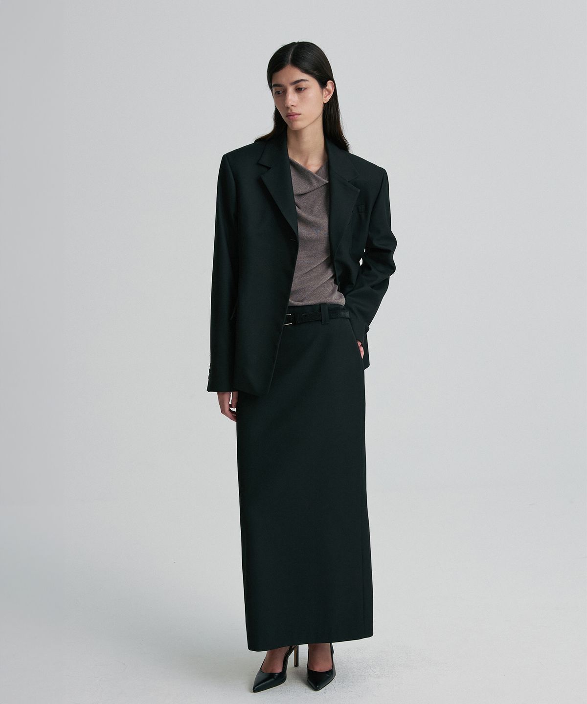리이(RE RHEE) WOOL BLEND OVERSIZED BLAZER BLACK