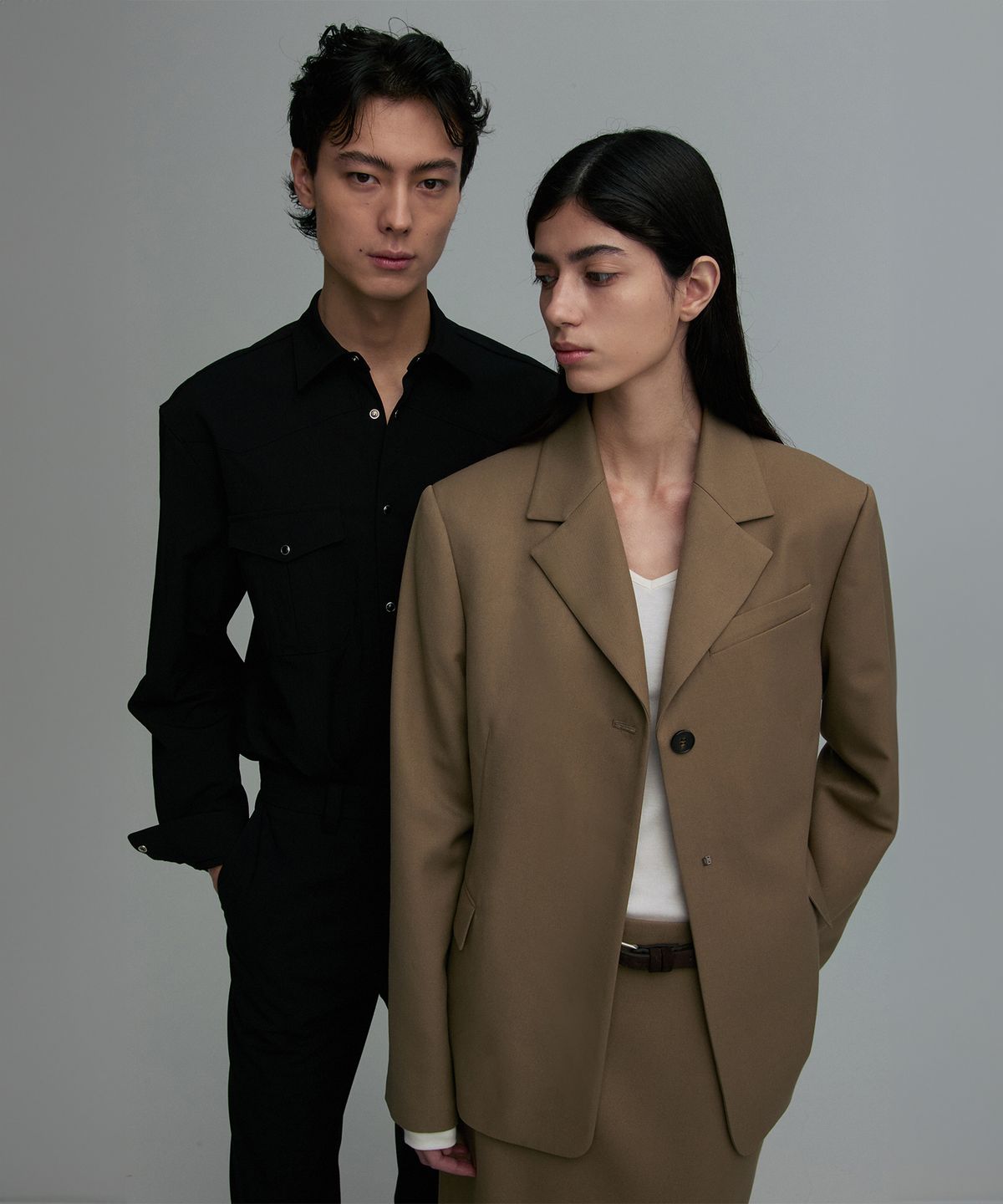 리이(RE RHEE) WOOL BLEND OVERSIZED BLAZER TAUPE