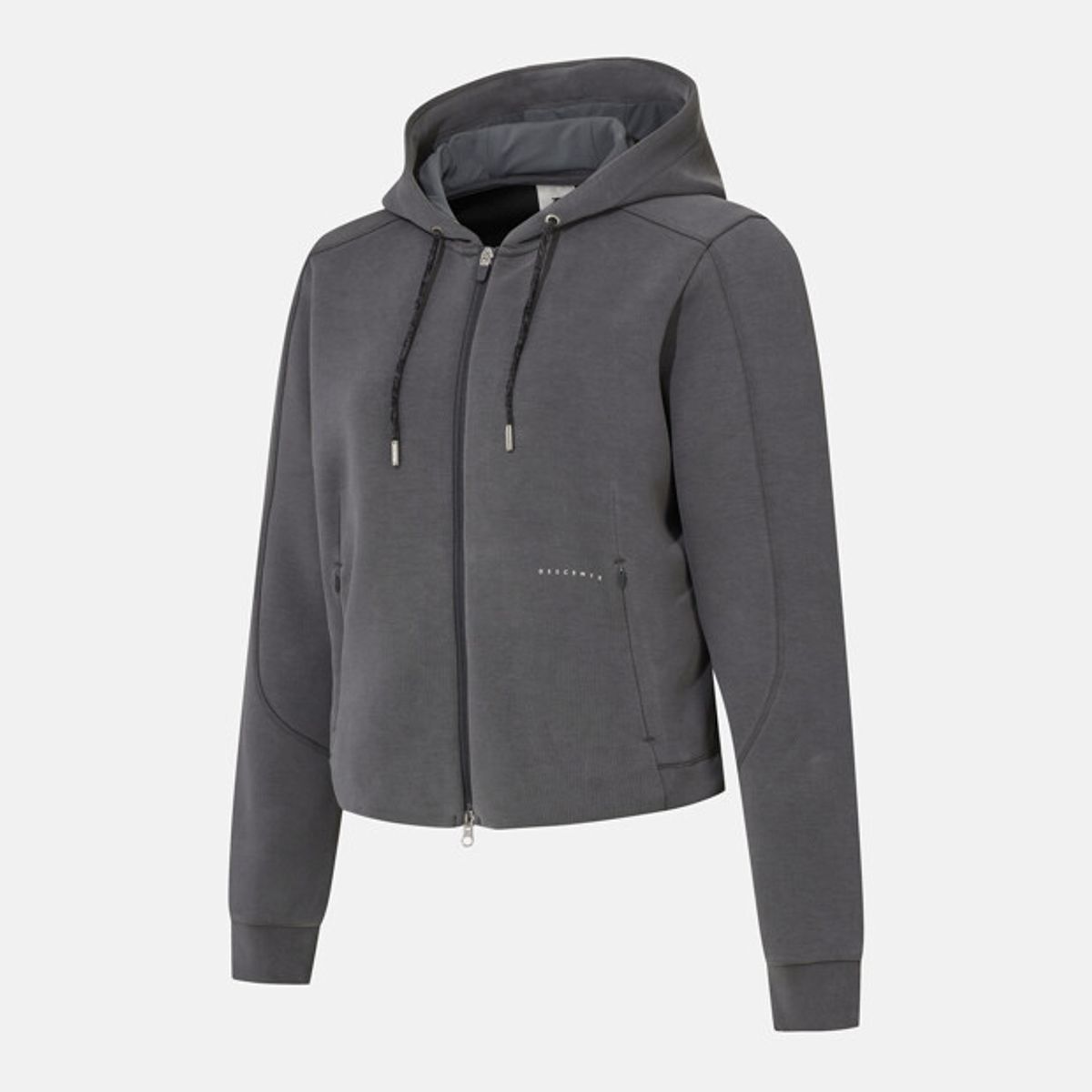 데상트(DESCENTE) 여성 모달 플로우 후드형 트레이닝 자켓 차콜 그레이 SR322PFT81