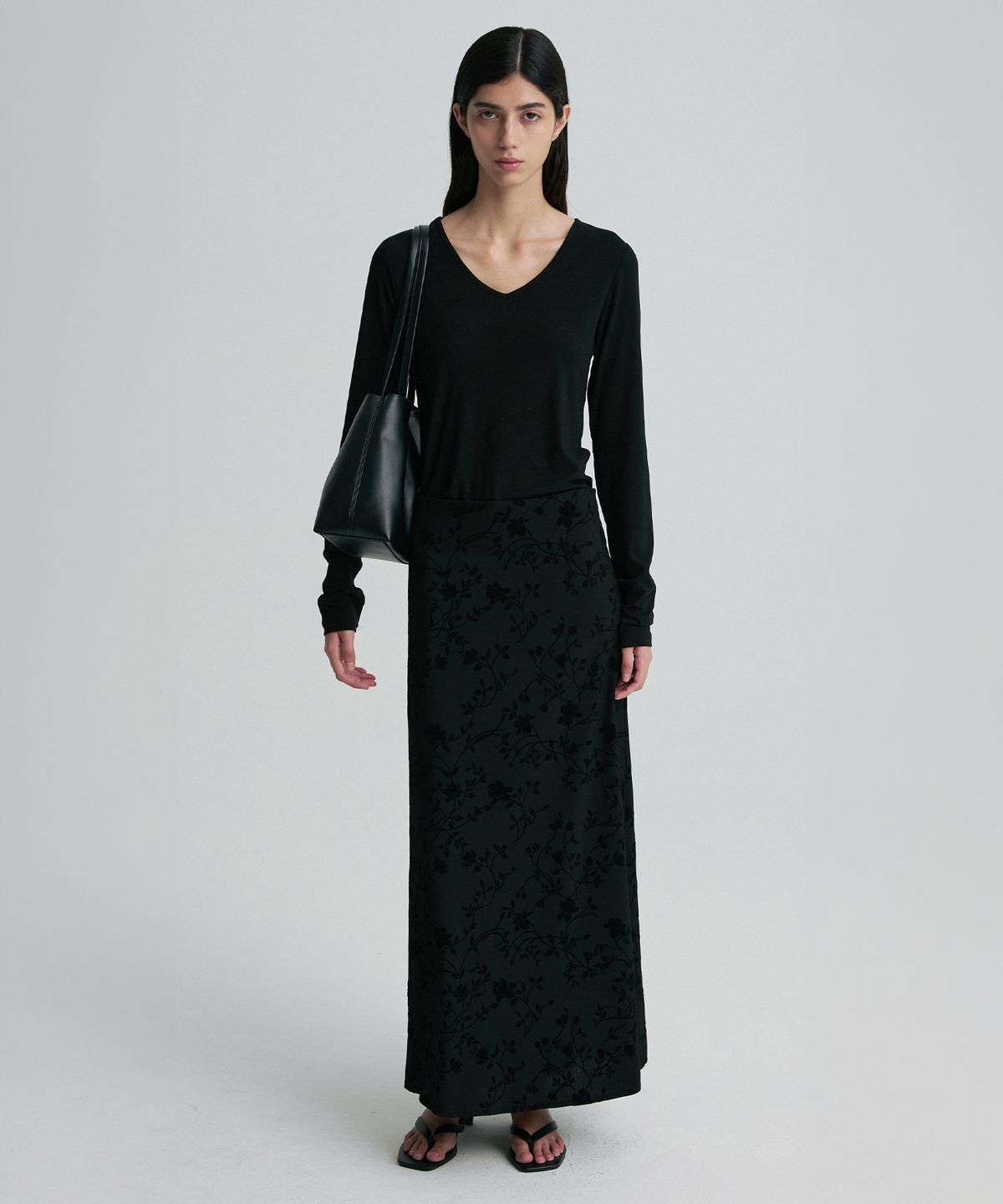 리이(RE RHEE) FLOCKED FLORAL JERSEY SKIRT
