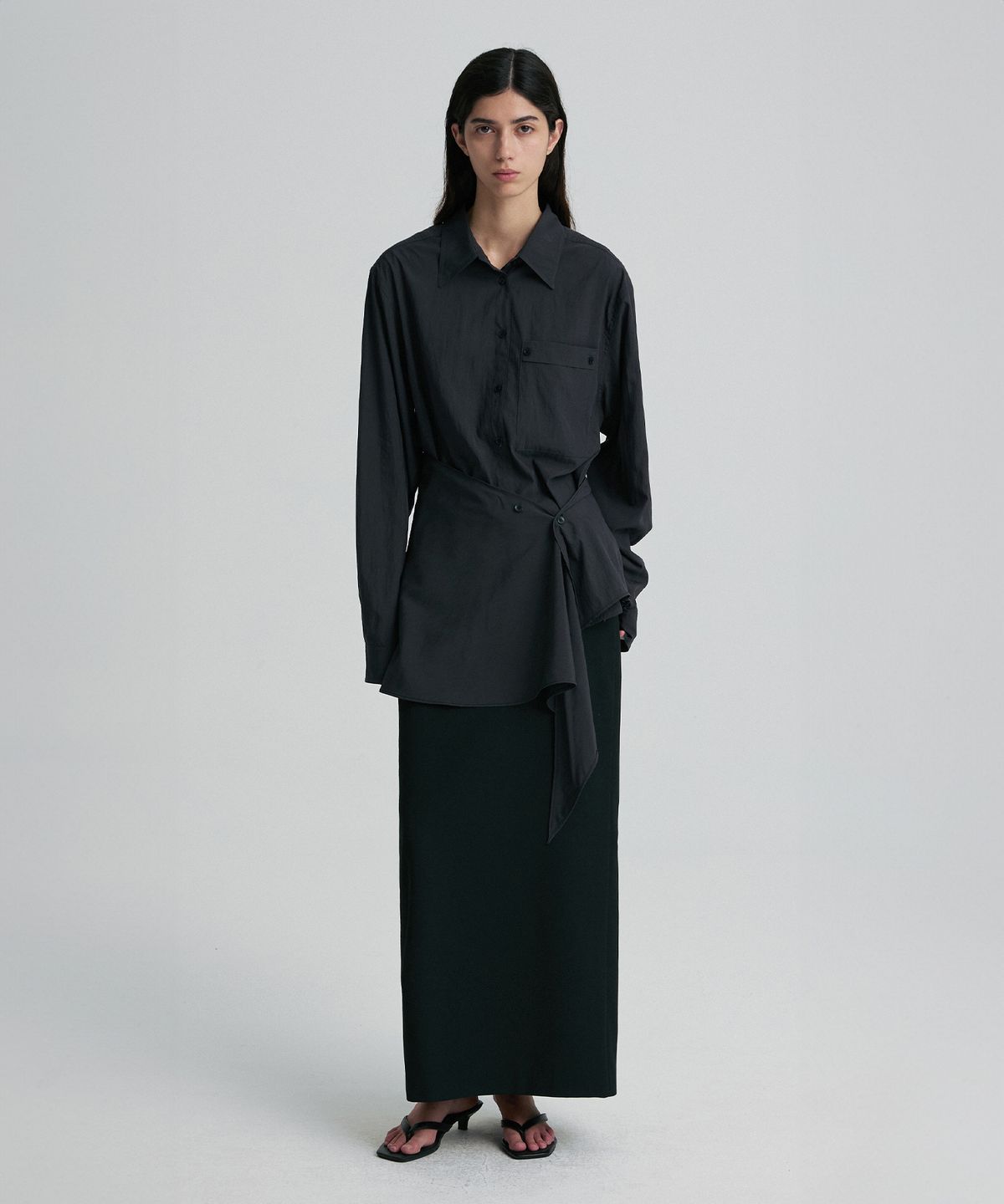 리이(RE RHEE) WRAP-WAIST LONGLINE SHIRT