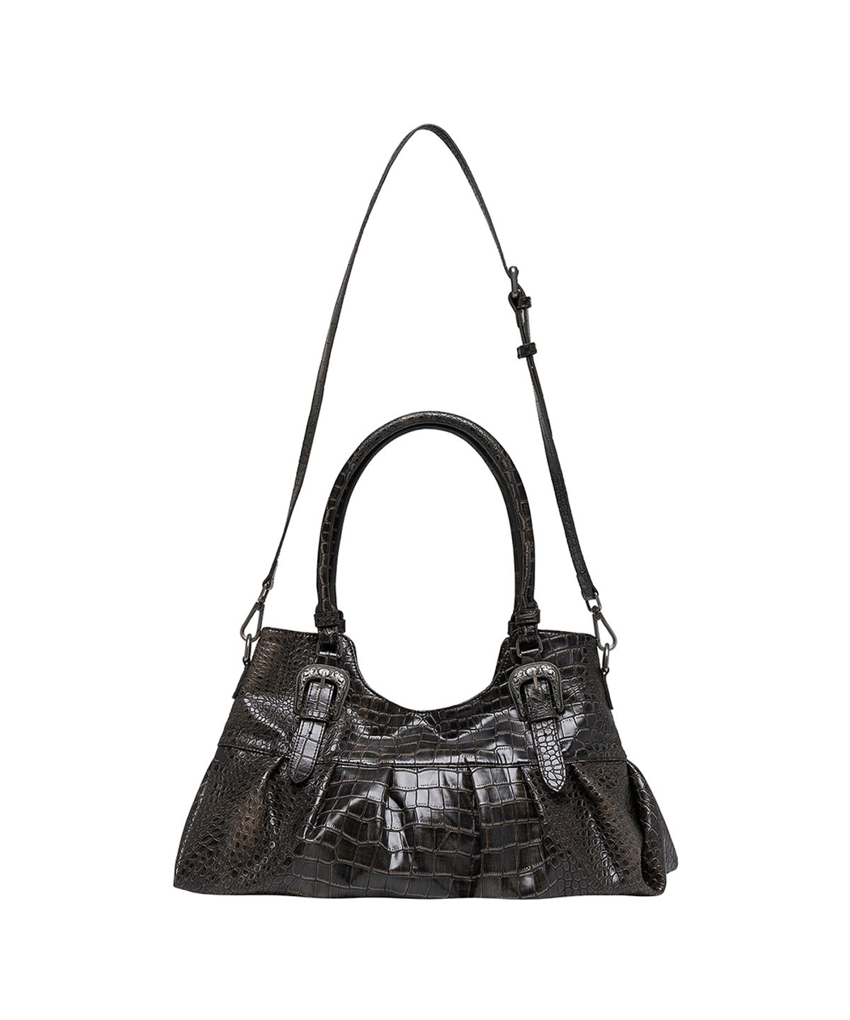 로타입(ROUGHTYPE) Western Croc-embossed Buckle Shoulder Bag - Brown
