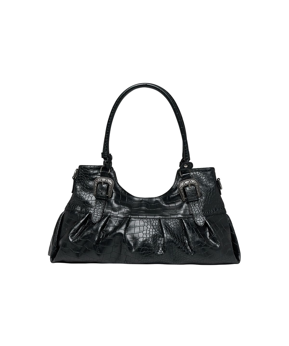 로타입(ROUGHTYPE) Western Croc-embossed Buckle Shoulder Bag - Black