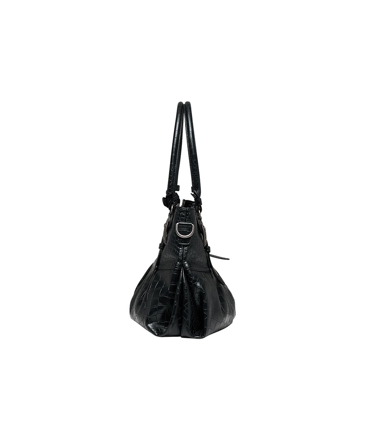 로타입(ROUGHTYPE) Western Croc-embossed Buckle Shoulder Bag - Black