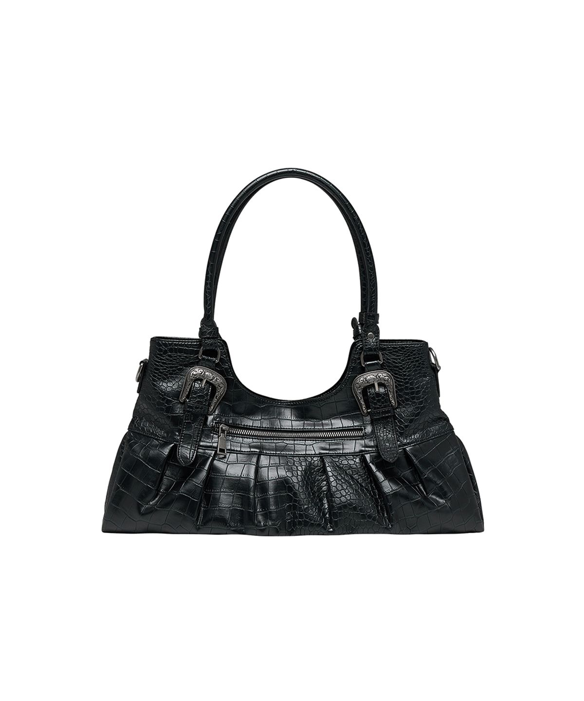 로타입(ROUGHTYPE) Western Croc-embossed Buckle Shoulder Bag - Black
