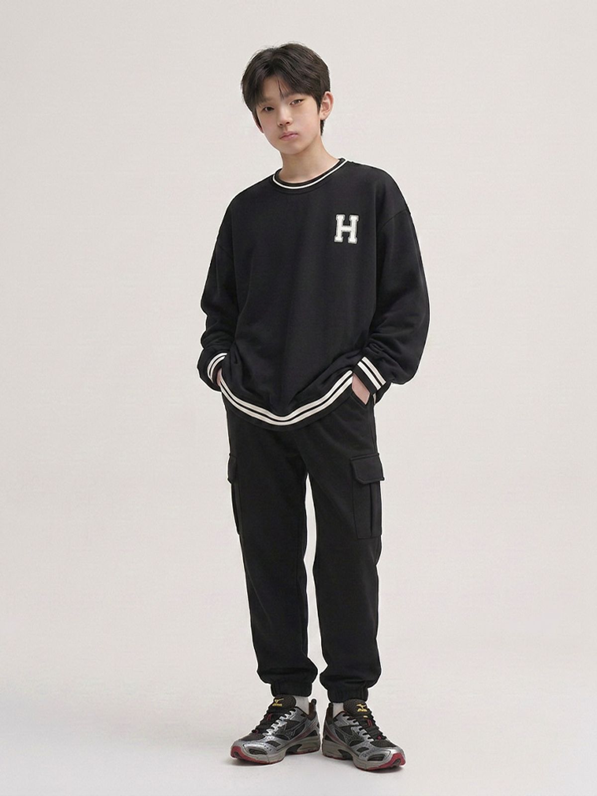 행텐 틴즈(HANGTEN TEENS) 틴즈 밴딩 더블페이스 카고 조거팬츠_100(14580-038-603-09)