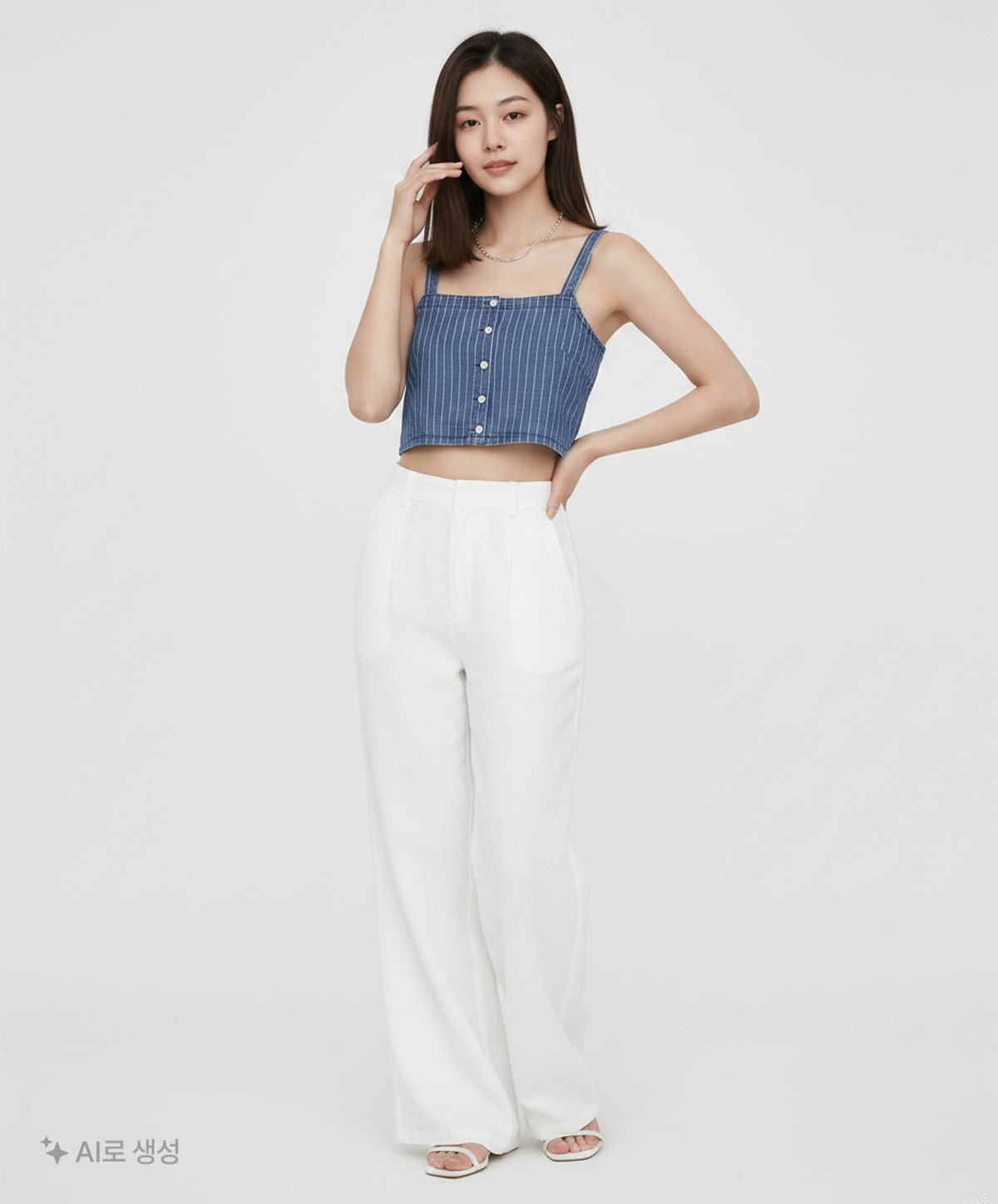 미쏘(MIXXO) 스트라이프 데님 크롭 뷔스티에_MIWBNF764J S