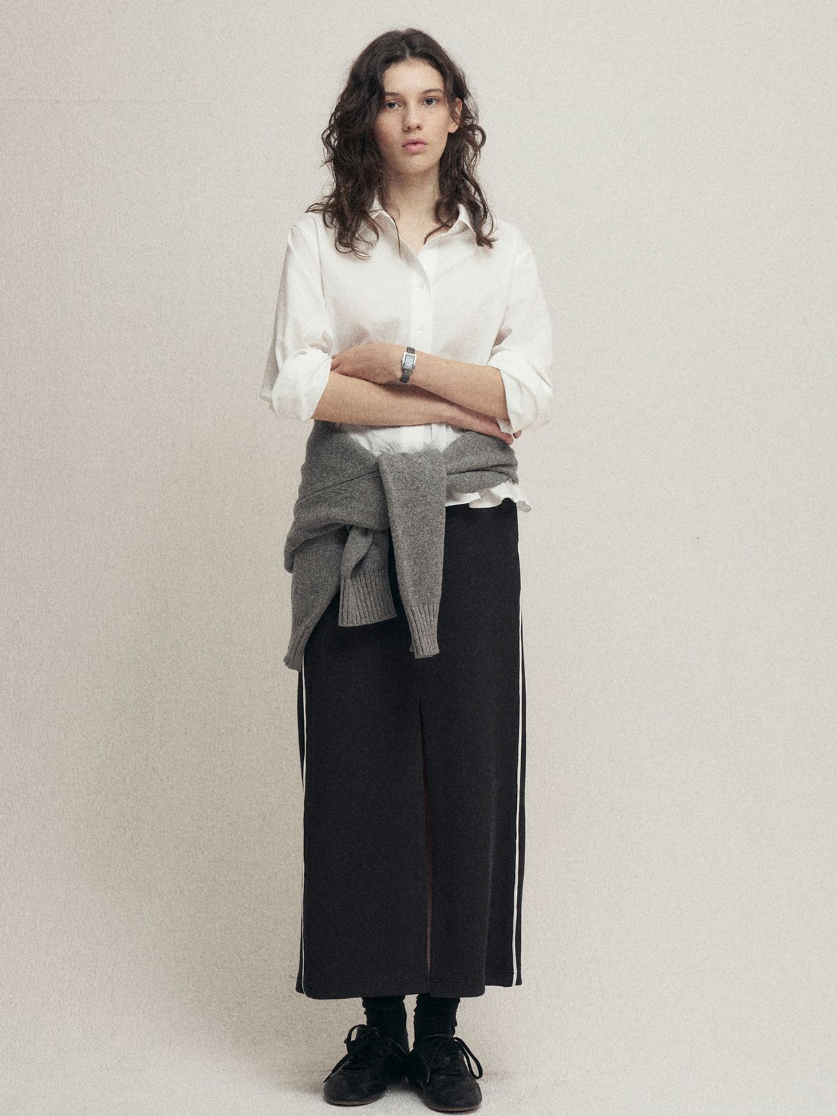 마롭(MALOUPE) 3119 슬림 스웨트 스커트 (다크 그레이)